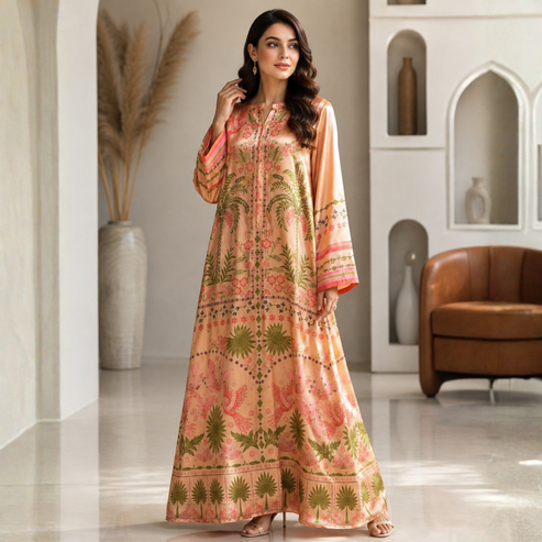 POPUS by MGM Textile – Peach Sunset Botanical Silk Kaftan Set