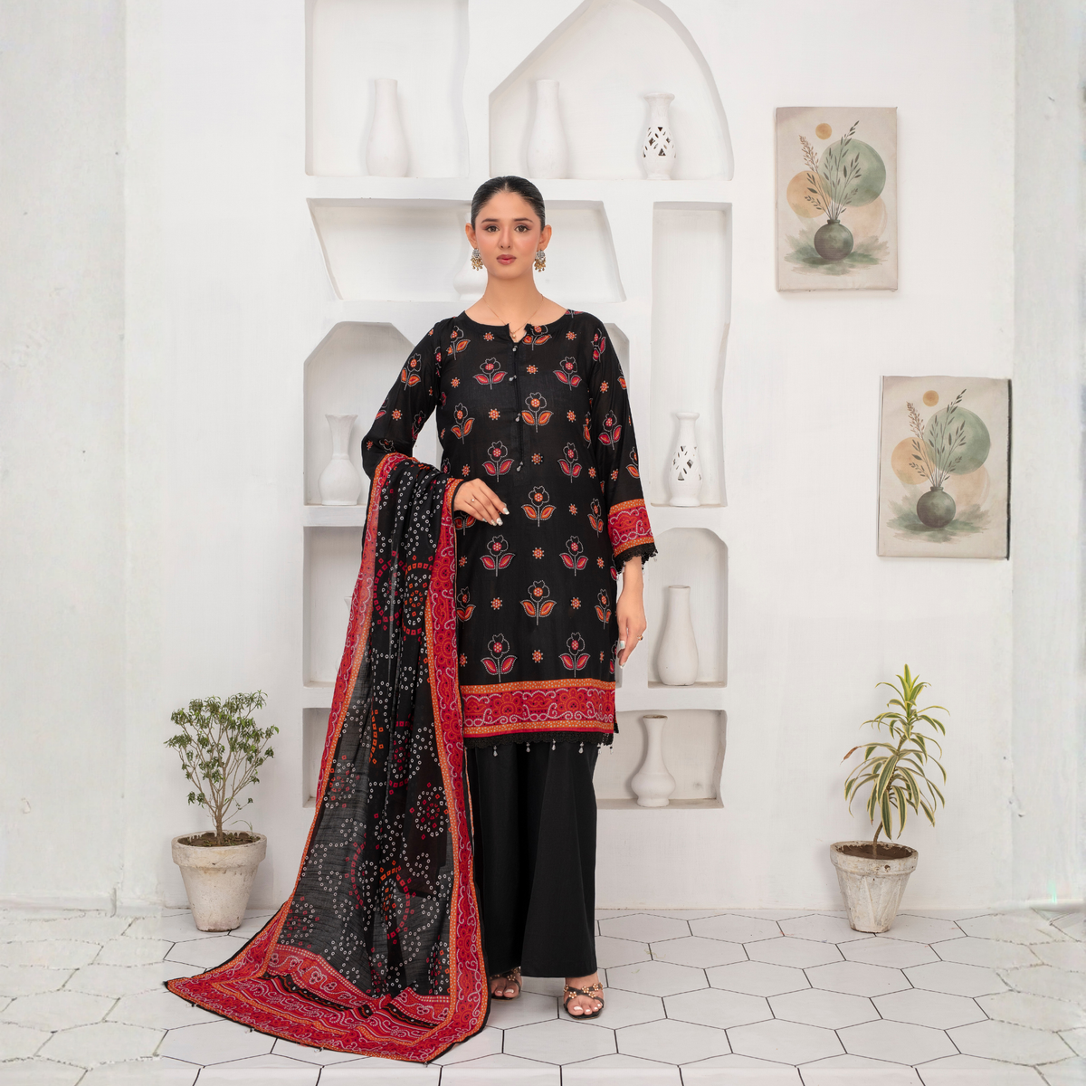 Popus by MGM Textiles – "Midnight Chunri" Stitched 3-Piece Printed Lawn Suit