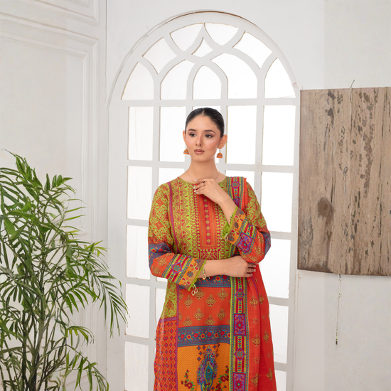 Popus by MGM Textiles – "Vibrant Mosaic" Stitched 3-Piece Printed Lawn Suit