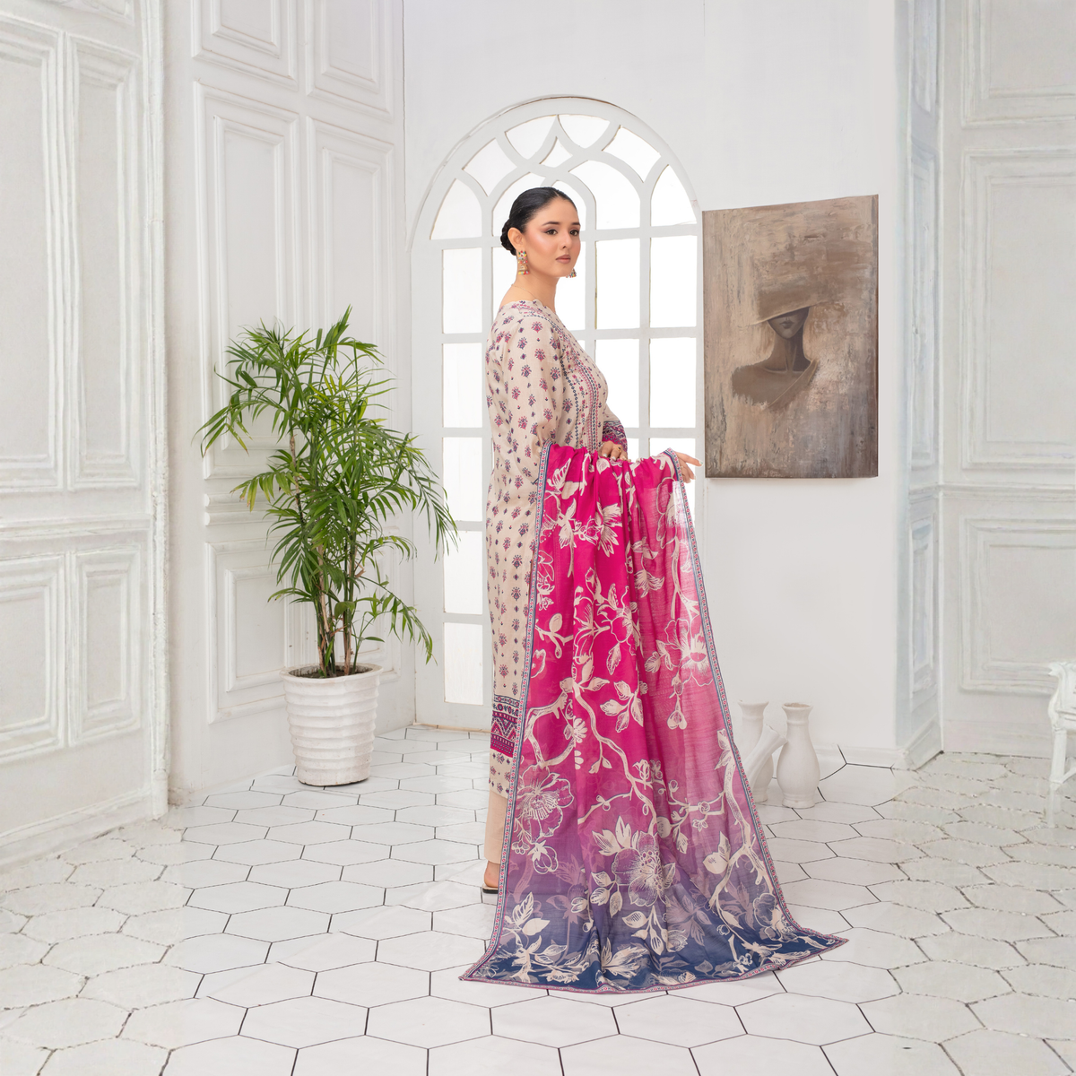 Popus by MGM Textiles – Magenta Bloom Stitched 3-Piece Printed Lawn Suit