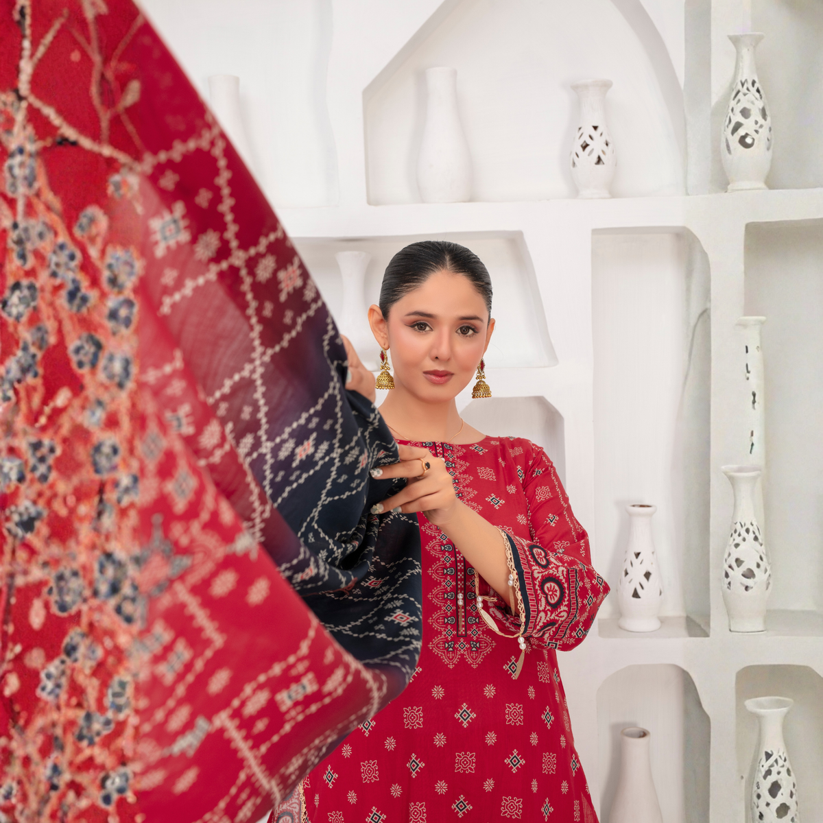 Popus by MGM Textiles – "Ruby Ombre" Stitched 3-Piece Printed Lawn Suit