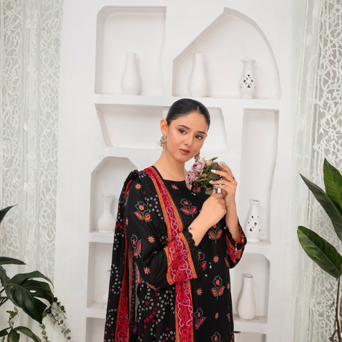 Popus by MGM Textiles – "Midnight Chunri" Stitched 3-Piece Printed Lawn Suit