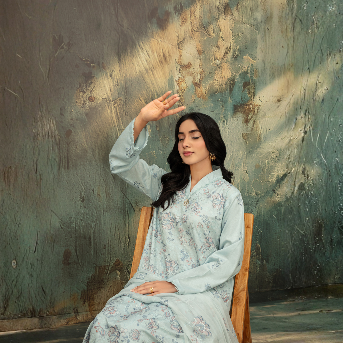 Popus Premium Embroidered Soft Karandi 3-Piece Unstitched Suit with Chiffon Dupatta