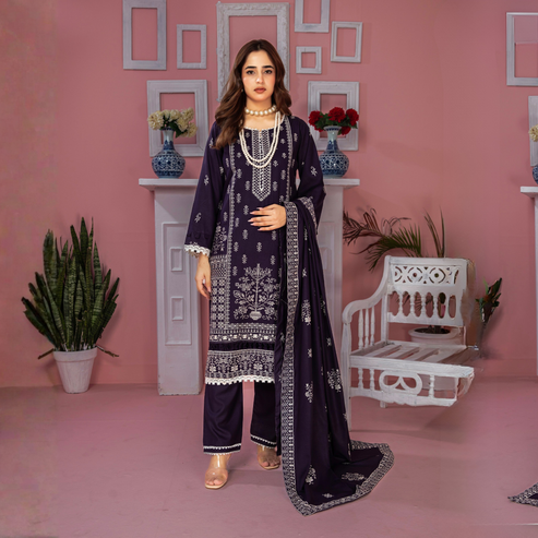 POPUS Embroidered Danak Suit with Shawl