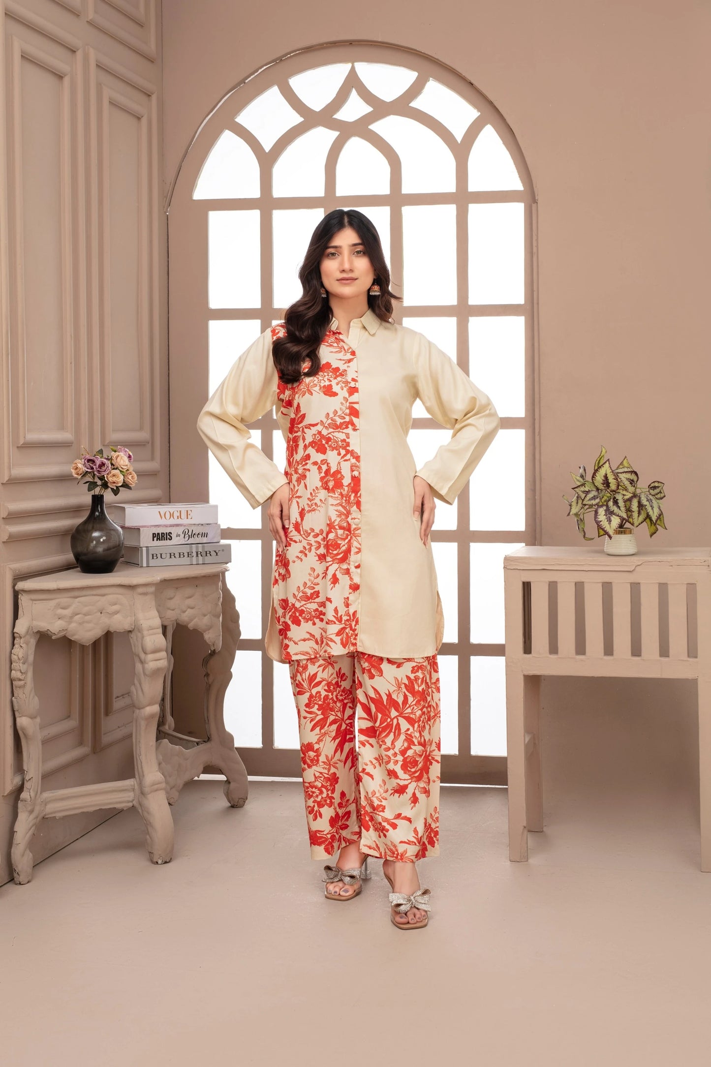Luxury Marina 3PC Printed Trouser Winter Suit – Ready-to-Wear Outfit By Popus