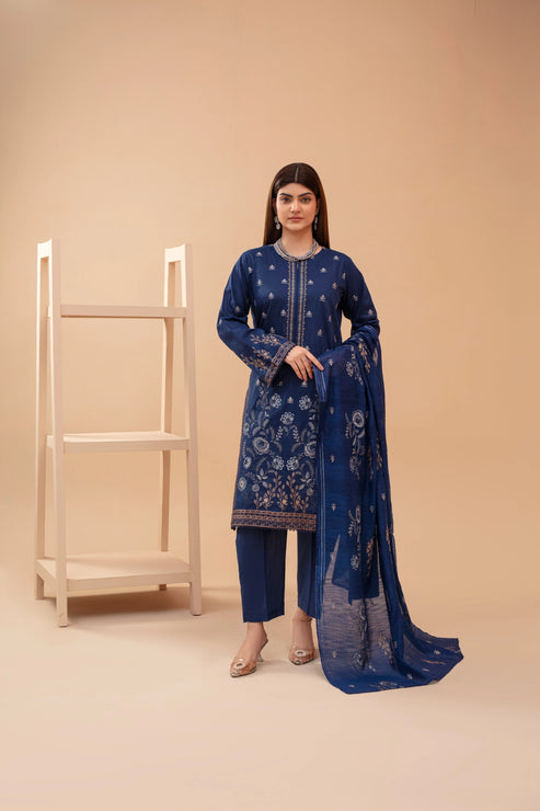 Popus Three Piece Embroidered Lawn Suit With Embroidered Fancy Dupata