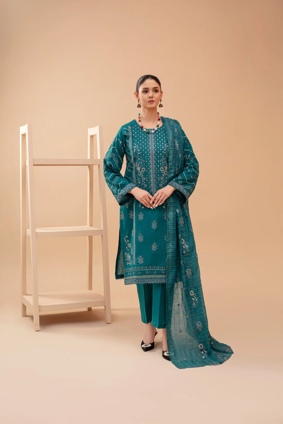 Popus Three Piece Embroidered Lawn Suit With Embroidered Fancy Dupata