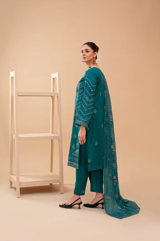 Popus Three Piece Embroidered Lawn Suit With Embroidered Fancy Dupata
