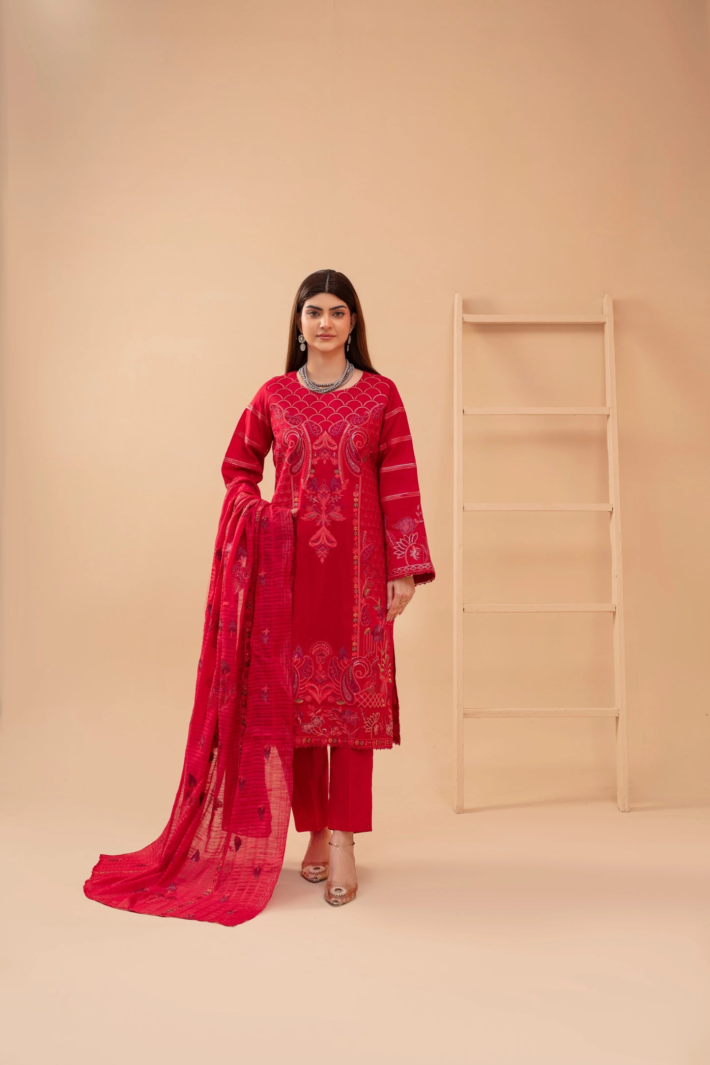 Popus Three Piece Embroidered Lawn Suit With Embroidered Fancy Dupata