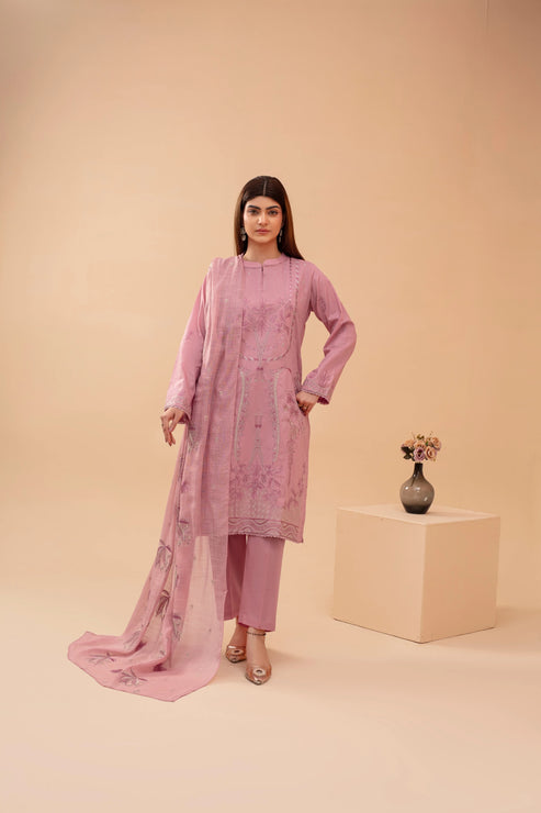 Popus Three Piece Embroidered Lawn Suit With Embroidered Fancy Dupata