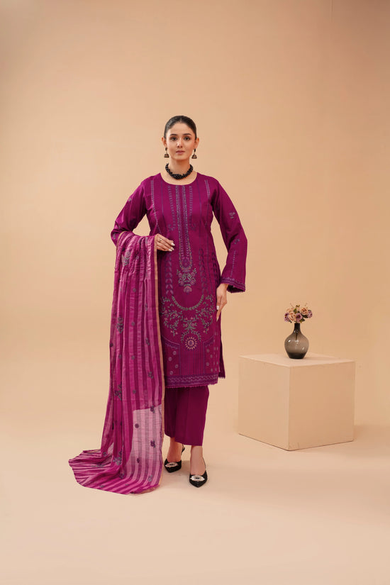 Popus Three Piece Embroidered Lawn Suit With Embroidered Fancy Dupata