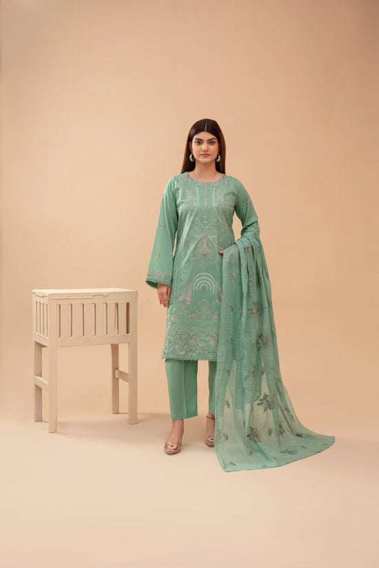 Popus Three Piece Embroidered Lawn Suit With Embroidered Fancy Dupata