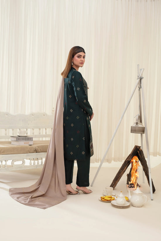 Popus Karandi By Karandi Embroidery Three Piece Suit With Soft Velvet Shawl