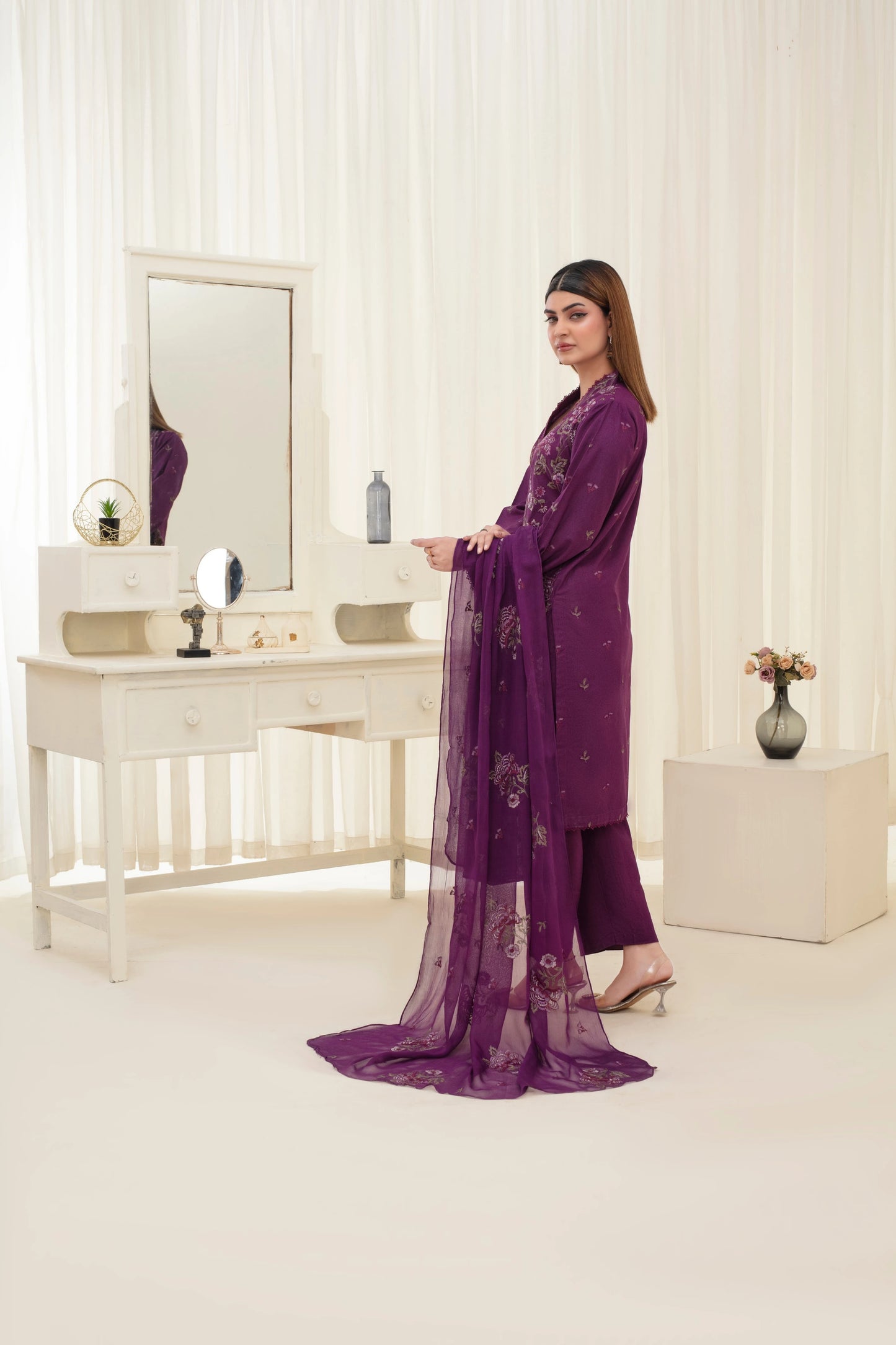 Popus Karandi By Karandi Embroidery Three Piece Suit With Embroidery Dupata