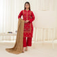Popus Karandi By Karandi Embroidery Three Piece Suit With Soft Velvet Shawl