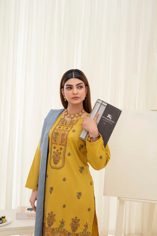 Popus Karandi By Karandi Embroidery Three Piece Suit With Soft Velvet Shawl