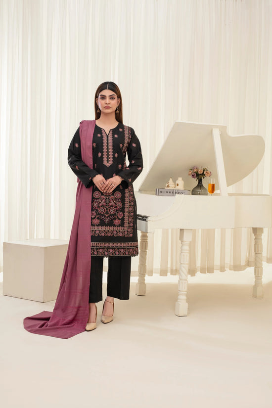 Popus Karandi By Karandi Embroidery Three Piece Suit With Soft Velvet Shawl