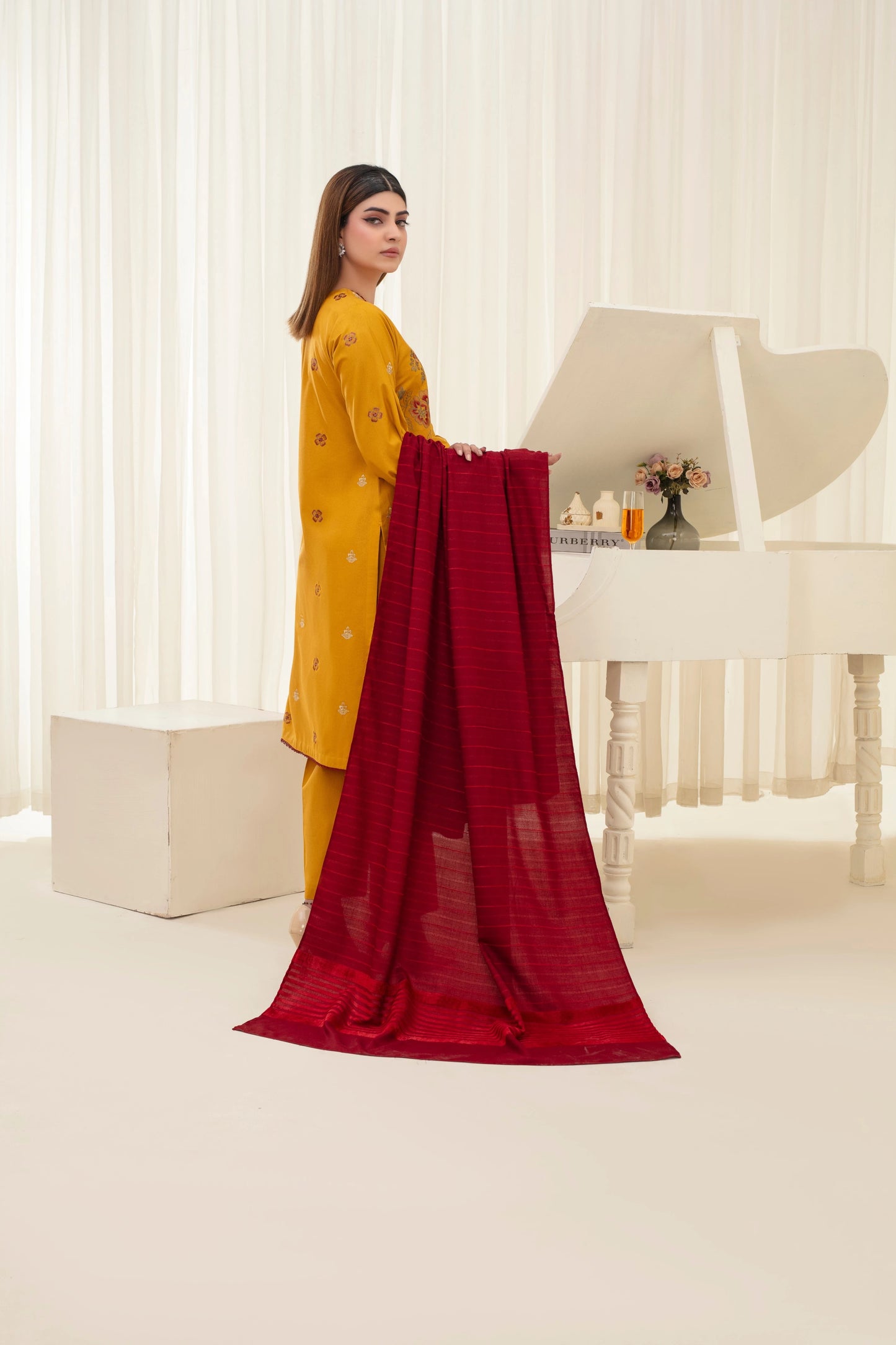 Popus Karandi By Karandi Embroidery Three Piece Suit With Soft Velvet Shawl