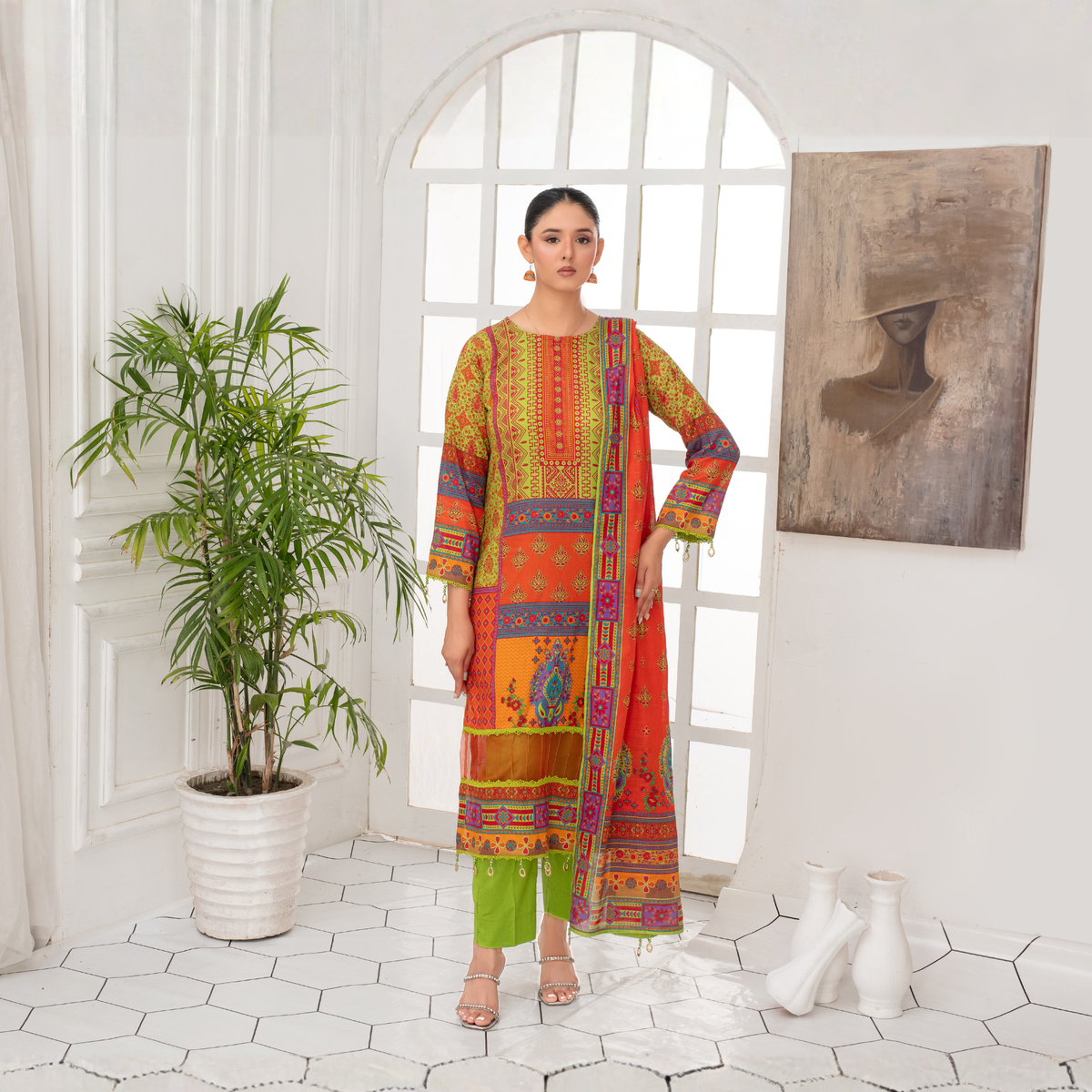 Popus by MGM Textiles – "Vibrant Mosaic" Stitched 3-Piece Printed Lawn Suit