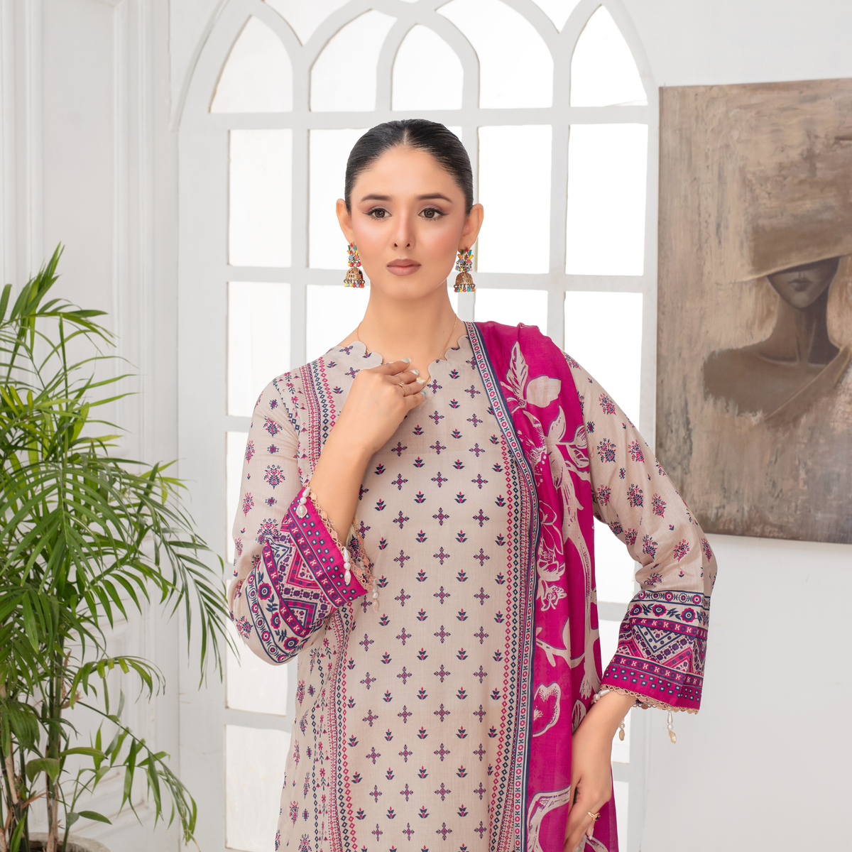 Popus by MGM Textiles – Magenta Bloom Stitched 3-Piece Printed Lawn Suit