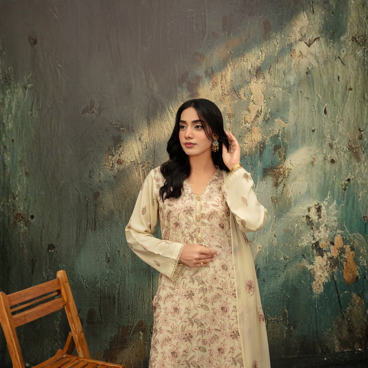 Popus Luxury Soft Karandi 3-Piece Unstitched Suit (Embroidered Shirt & Chiffon Dupatta)