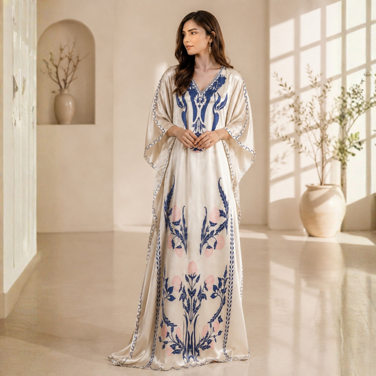POPUS by MGM Textile – Porcelain Grace Silk Kaftan 2-Piece