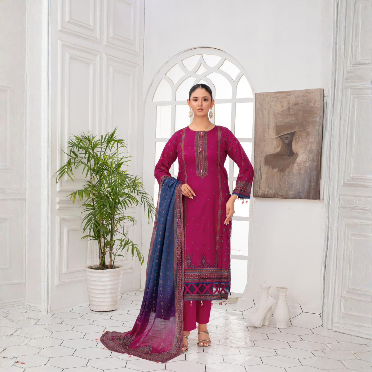 Popus by MGM Textiles – "Royal Indigo" Stitched 3-Piece Printed Lawn Suit