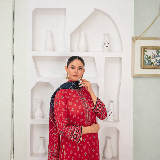 Popus by MGM Textiles – "Ruby Ombre" Stitched 3-Piece Printed Lawn Suit
