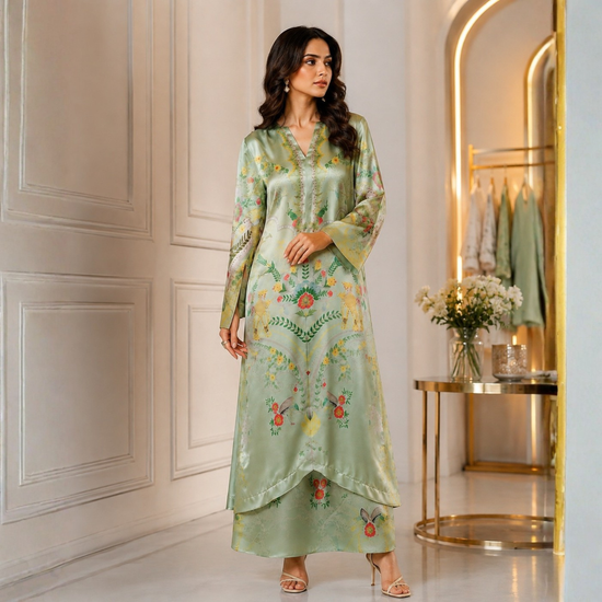 POPUS by MGM Textile – Pistachio Botanical Silk Tunic 2-Piece