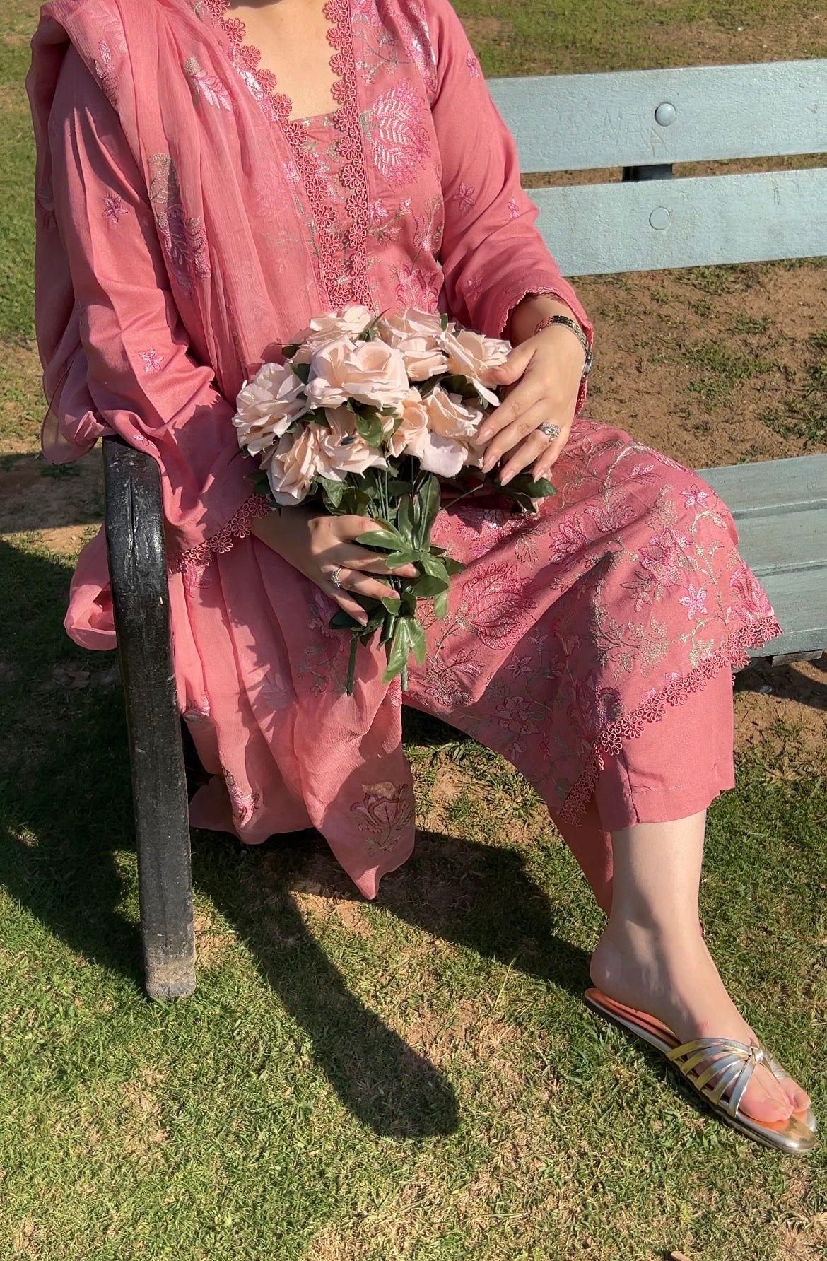 Blush Petals Embroidered  3 Pc Suit By Popus