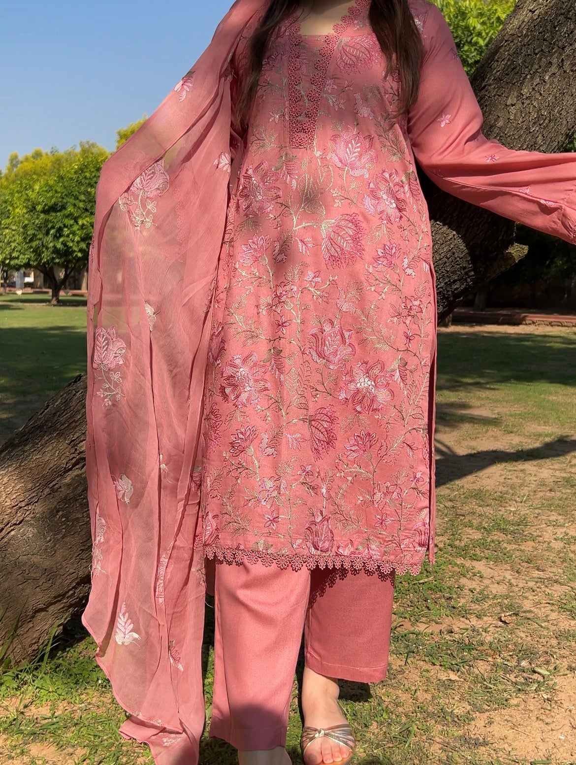 Blush Petals Embroidered  3 Pc Suit By Popus