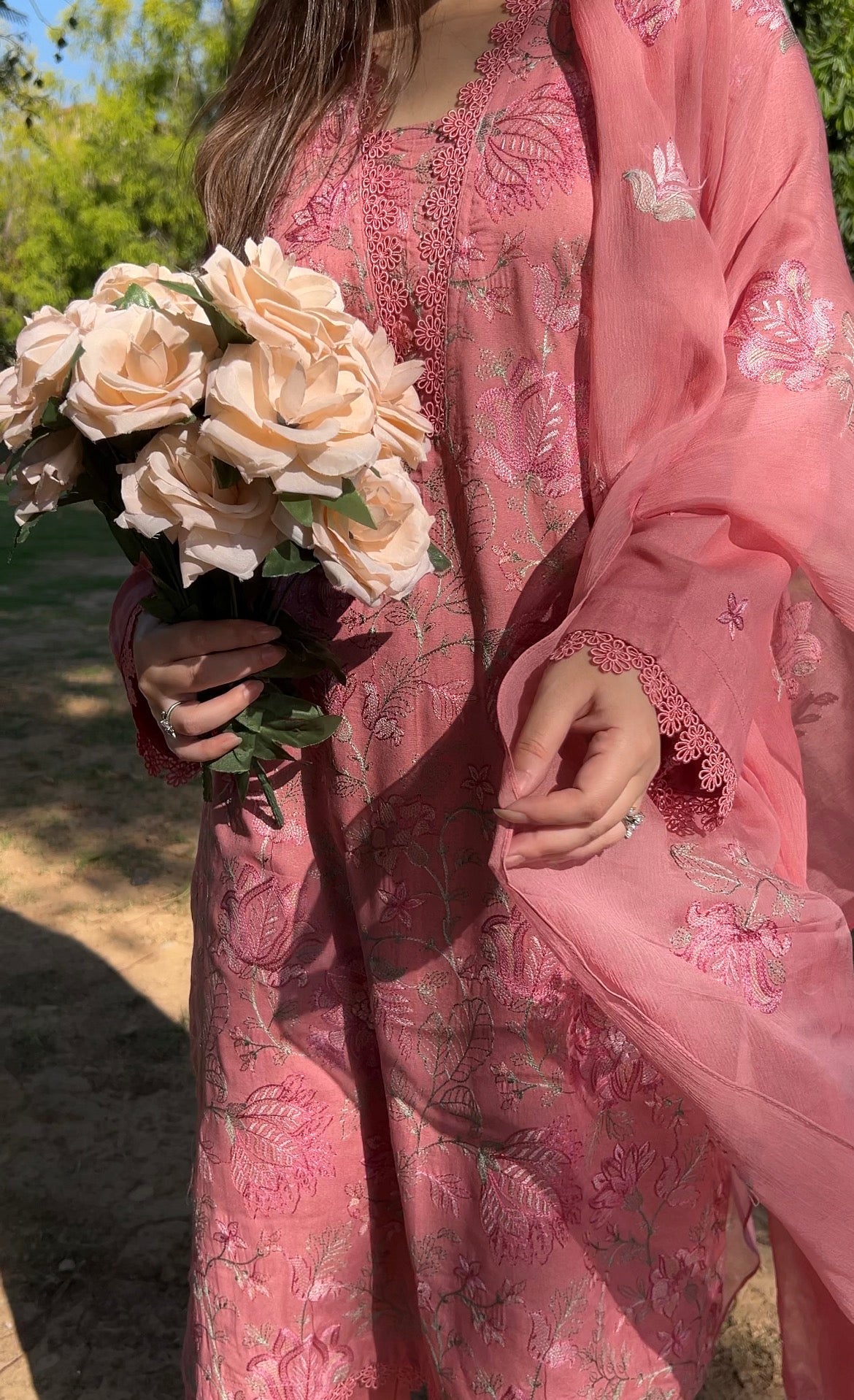 Blush Petals Embroidered  3 Pc Suit By Popus