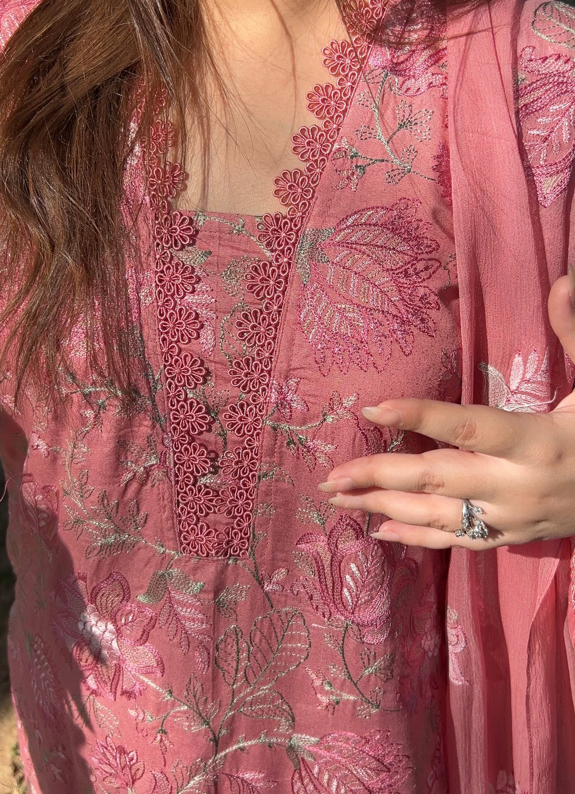 Blush Petals Embroidered  3 Pc Suit By Popus