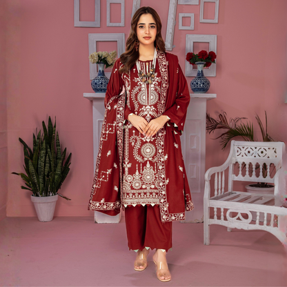 POPUS Embroidered Danak Suit with Shawl