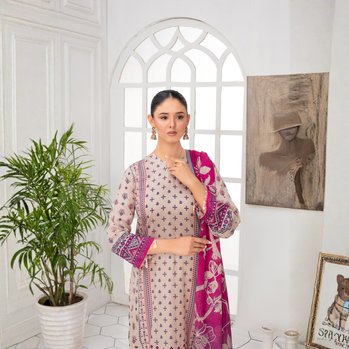 Popus by MGM Textiles – Magenta Bloom Stitched 3-Piece Printed Lawn Suit