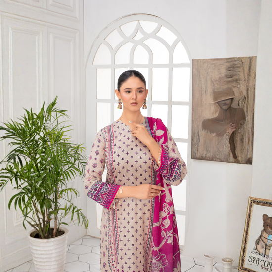 Popus by MGM Textiles – Magenta Bloom Stitched 3-Piece Printed Lawn Suit