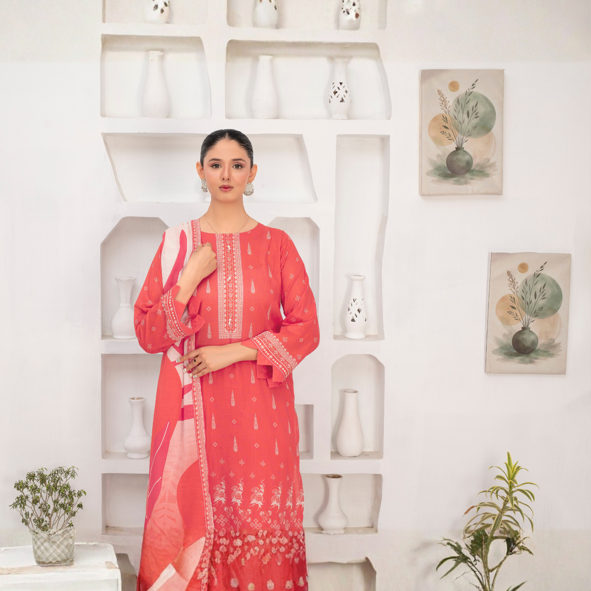 Popus by MGM Textiles – "Coral Bloom" Stitched 3-Piece Printed Lawn Suit