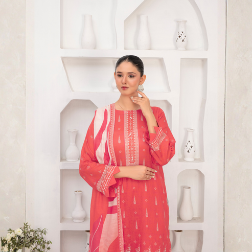 Popus by MGM Textiles – "Coral Bloom" Stitched 3-Piece Printed Lawn Suit