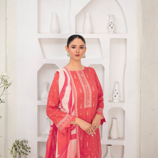 Popus by MGM Textiles – "Coral Bloom" Stitched 3-Piece Printed Lawn Suit