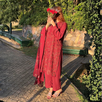 Gul-e-Lal Embroidered  3 Pc Suit By Popus