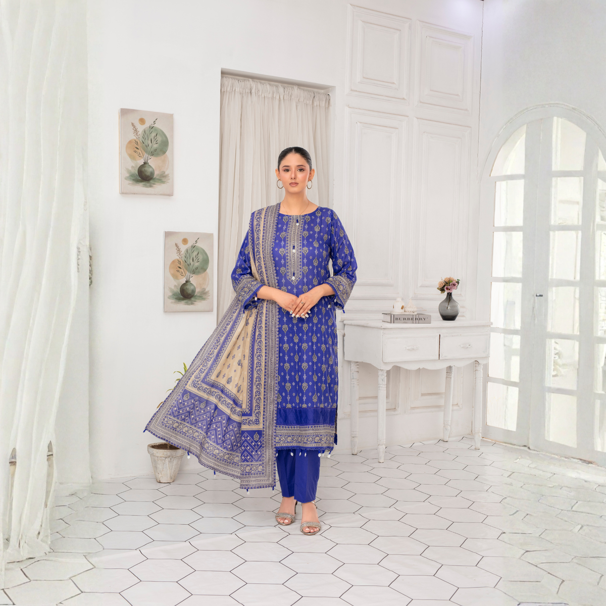 Popus by MGM Textiles – "Cobalt Opulence" Stitched 3-Piece Printed Lawn Suit