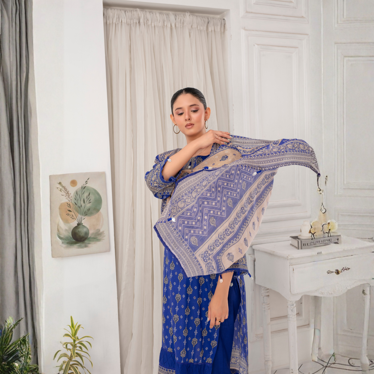 Popus by MGM Textiles – "Cobalt Opulence" Stitched 3-Piece Printed Lawn Suit