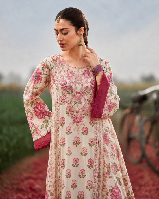 Popus – Ivory Rose Stitched 2-Piece Cotton Lawn Maxi