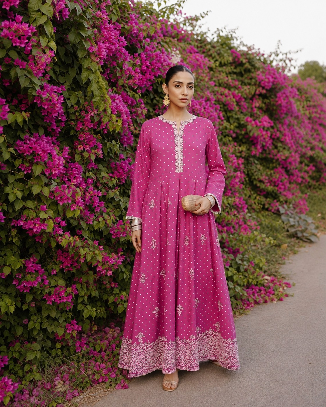 Popus – Magenta Bloom Stitched 2-Piece Cotton Lawn Maxi