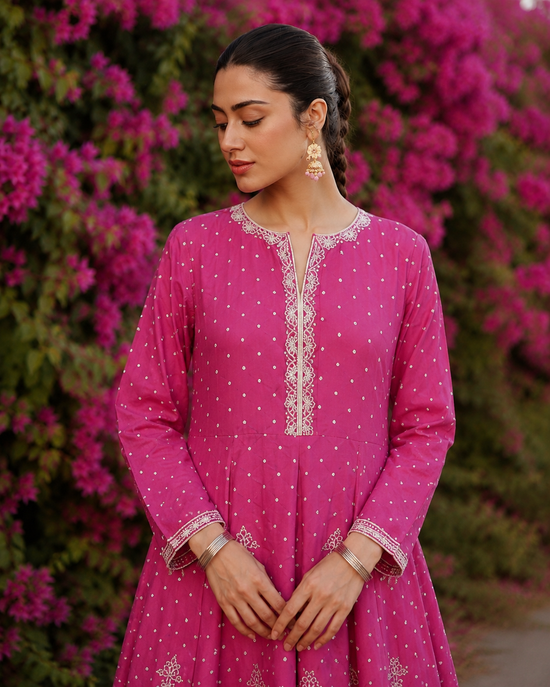 Popus – Magenta Bloom Stitched 2-Piece Cotton Lawn Maxi