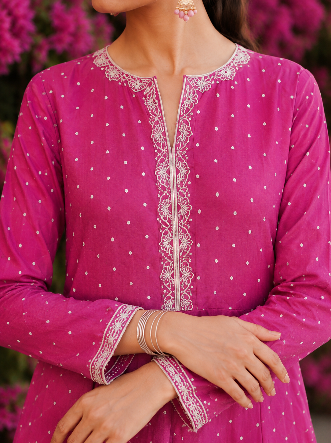 Popus – Magenta Bloom Stitched 2-Piece Cotton Lawn Maxi