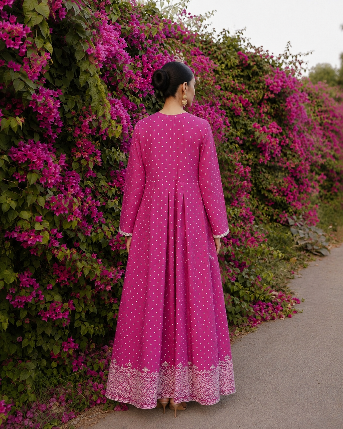 Popus – Magenta Bloom Stitched 2-Piece Cotton Lawn Maxi