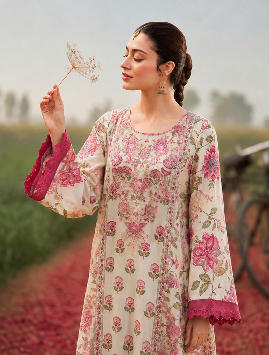 Popus – Ivory Rose Stitched 2-Piece Cotton Lawn Maxi