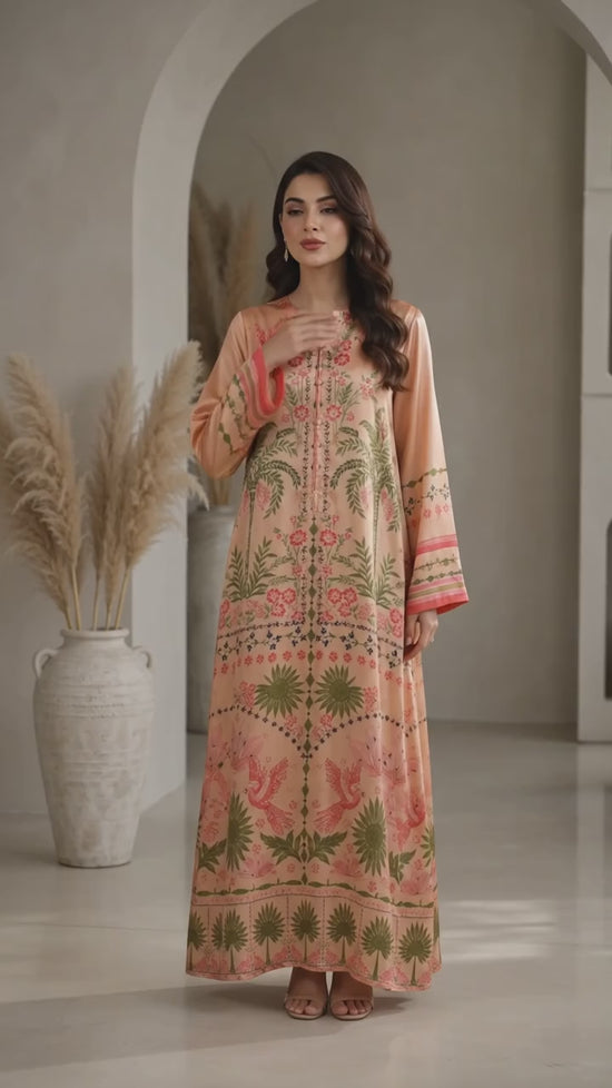 POPUS by MGM Textile – Peach Sunset Botanical Silk Kaftan Set