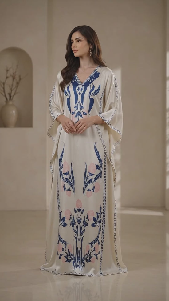 POPUS by MGM Textile – Porcelain Grace Silk Kaftan 2-Piece
